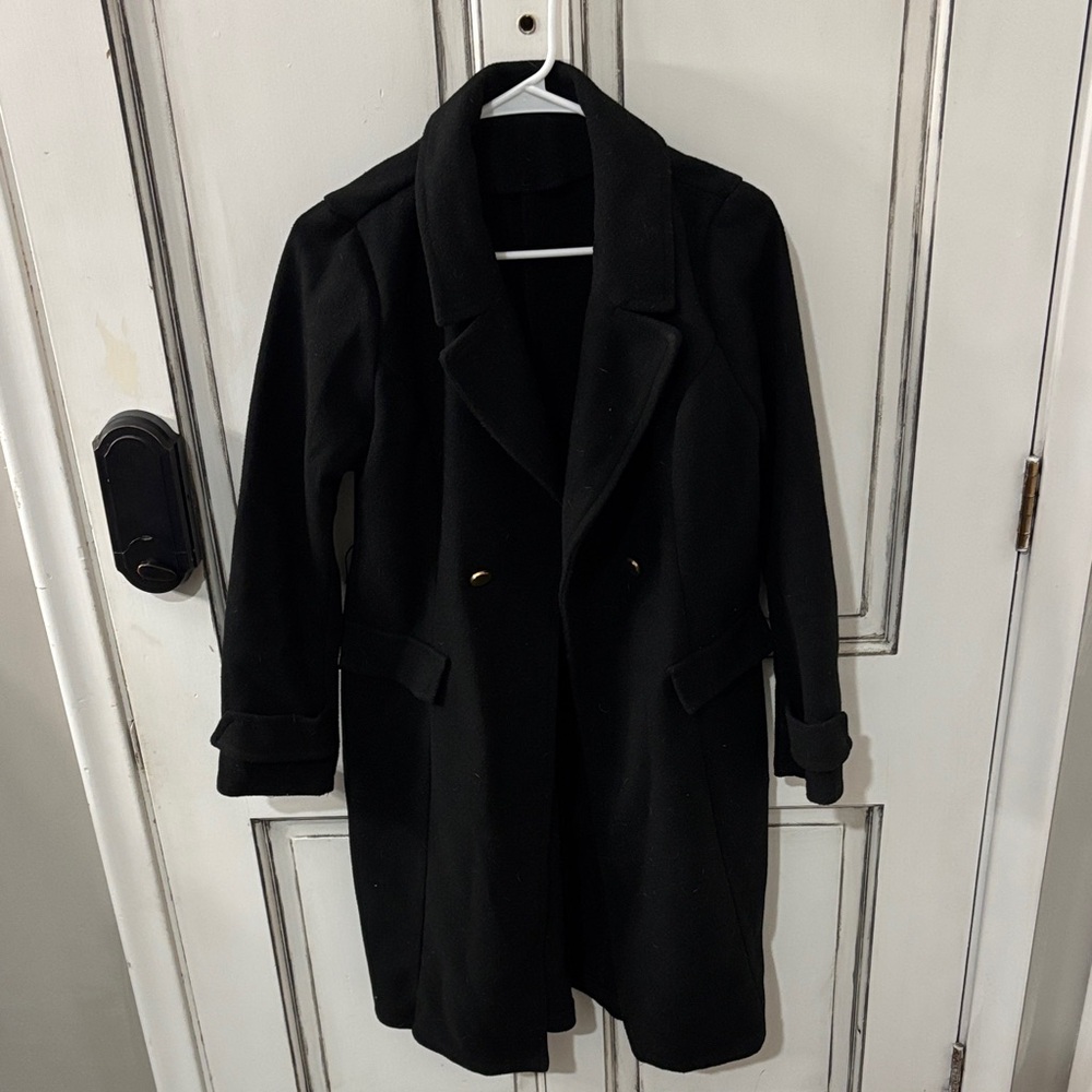 Black Double-Breasted Coat with Gold Buttons